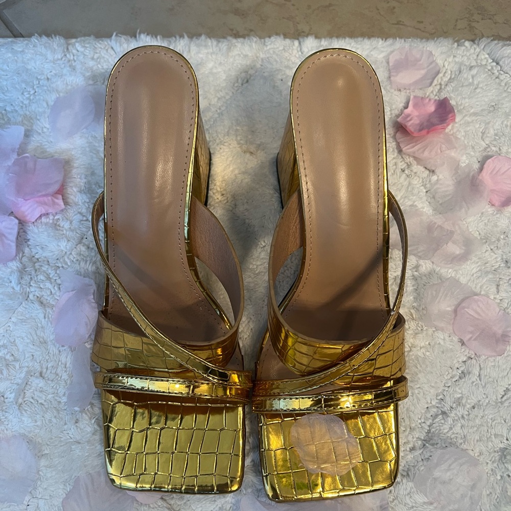 Gold Strappy Women's Heels